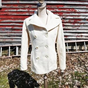Anne Klein Size Small White Ivory Peacoat Winter Warm AK Long Sleeve Snow